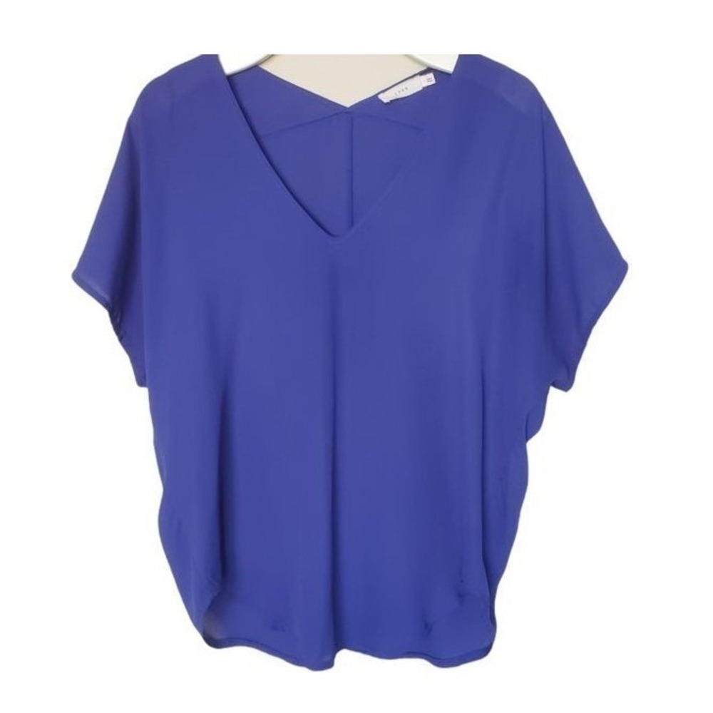 LUSH Womens Coastal Beach VNeck Lightweight XS Blouse Top Blue Sheer Round Hem